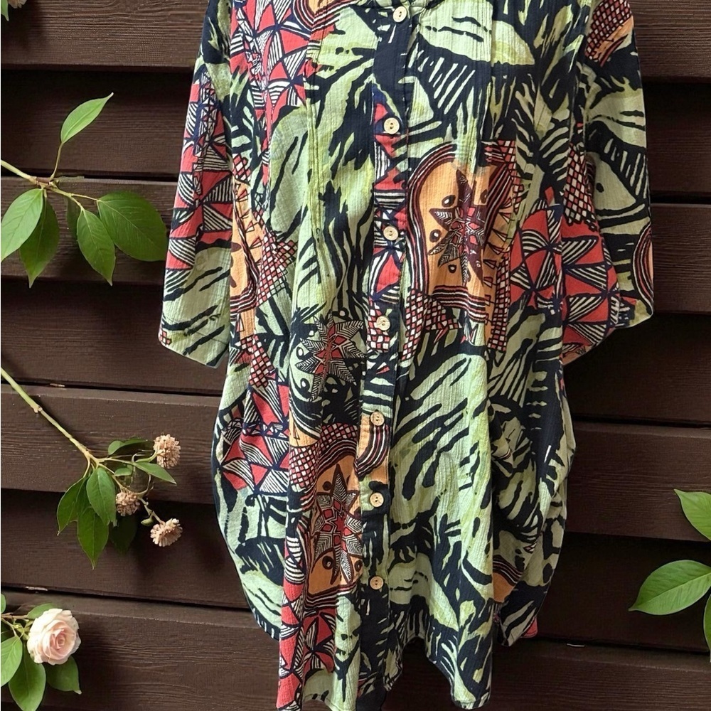 Roaman's Artistic Green and Red Button Down Shirt